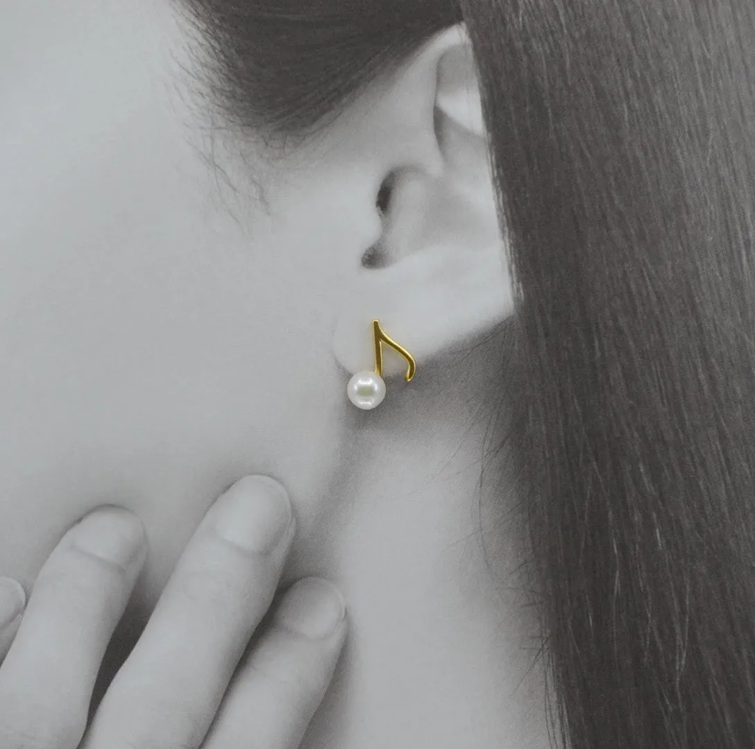 Gold Musical Notes Ammestry Pearl Stud Earrings