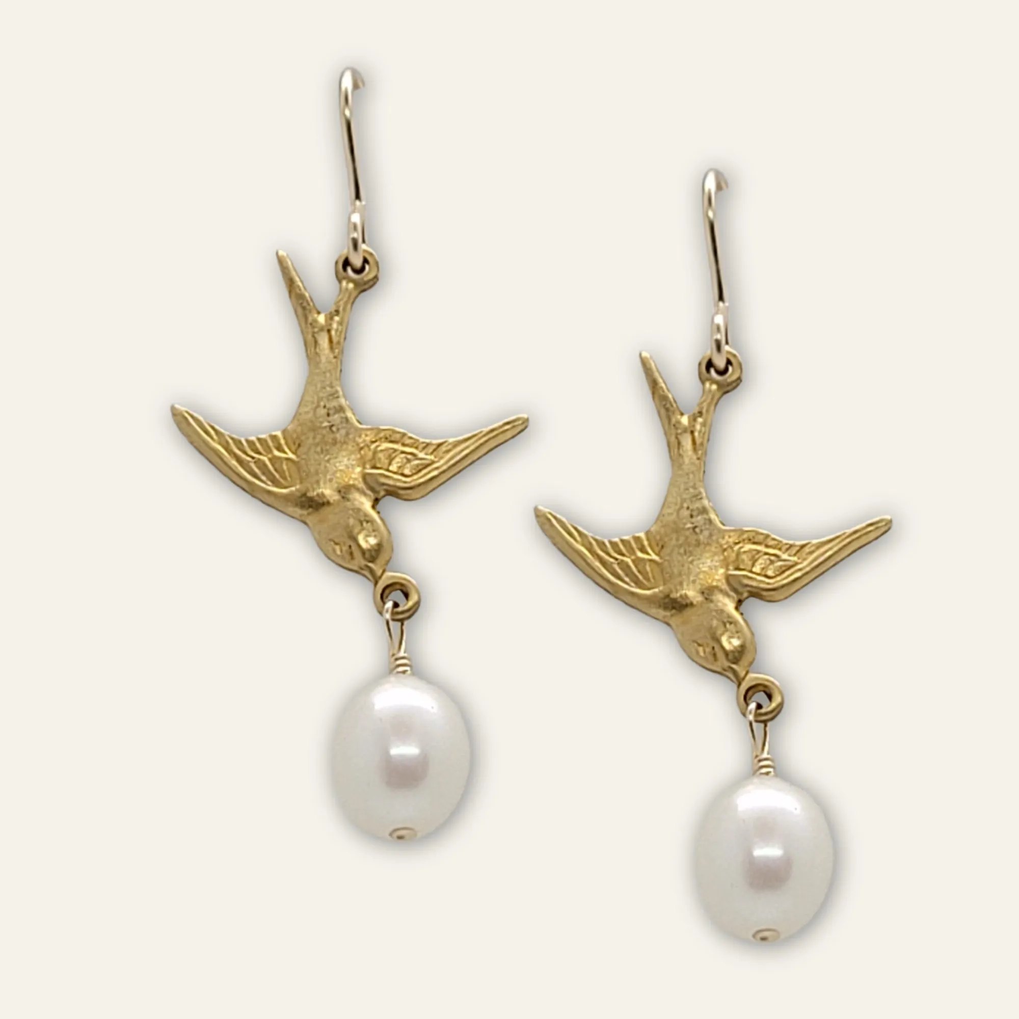 Golden Bird Earrings | Freshwater Pearl