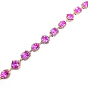 Golden Cluster Pink Ruby Gemstones & Diamond Bracelet 14kt