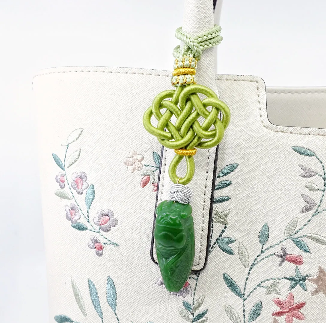 Green Jade Cicada Pendant Bag Accessory