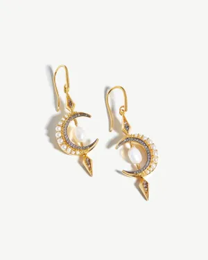 Harris Reed Crescent Moon Pearl Earrings | 18ct Gold Vermeil/Pearl