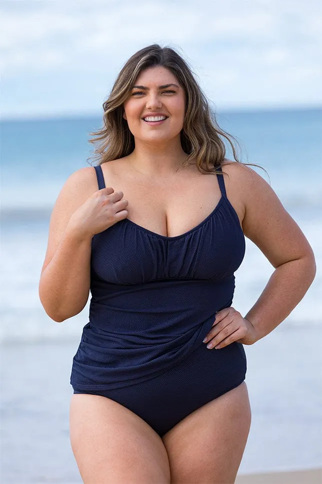 Honey Comb Navy Underwire Tankini