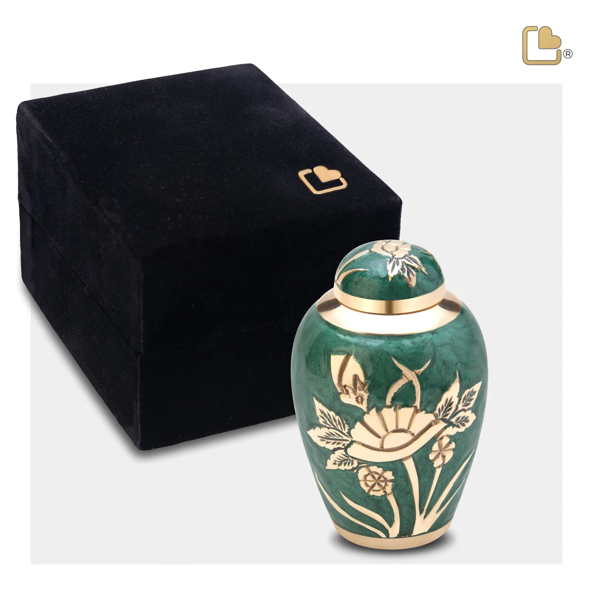 K221   Rose Keepsake Urn Green & Pol Gold