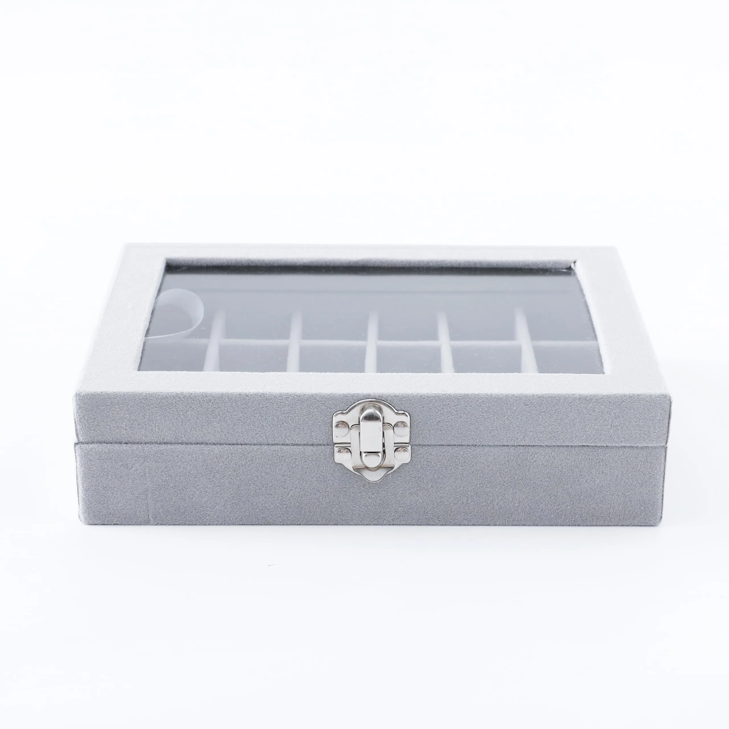 Kuber Industries 24 Grids Velvet Jewelry Box Organizer | Jewelry Storage Box | Jewelry Organizer | Showcase Holder Dresser Organizer for Earring Necklace Bracelet Ring | Pack of 2 | YBLG03 | Grey