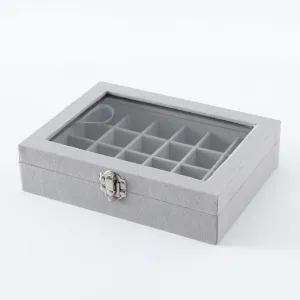 Kuber Industries 24 Grids Velvet Jewelry Box Organizer | Jewelry Storage Box | Jewelry Organizer | Showcase Holder Dresser Organizer for Earring Necklace Bracelet Ring | Pack of 2 | YBLG03 | Grey