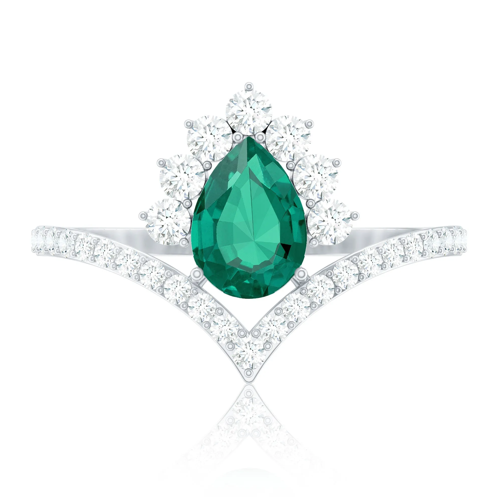 Lab Grown Emerald and Diamond Designer Engagement Ring