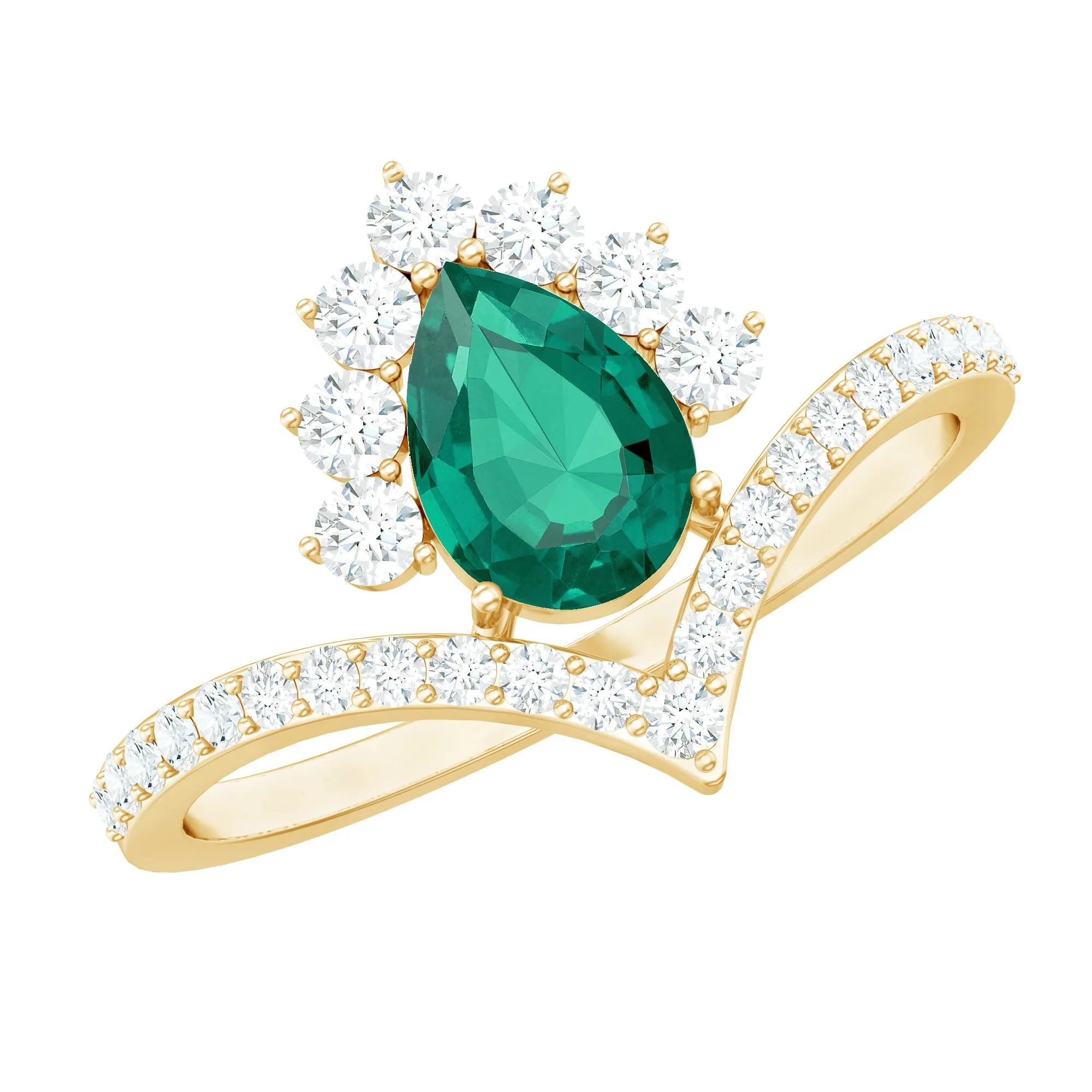 Lab Grown Emerald and Diamond Designer Engagement Ring