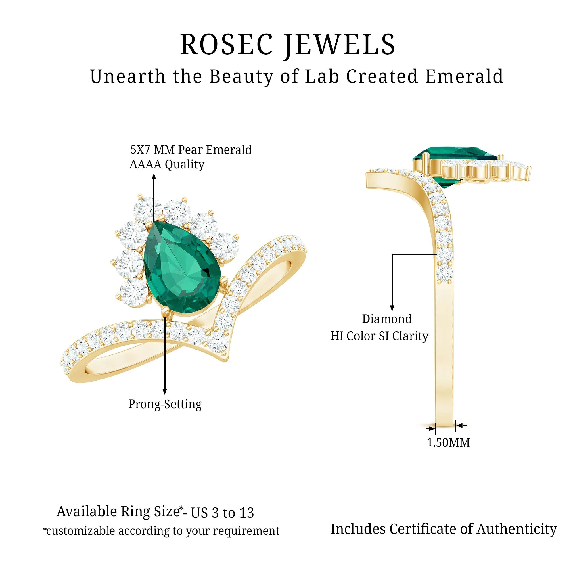 Lab Grown Emerald and Diamond Designer Engagement Ring