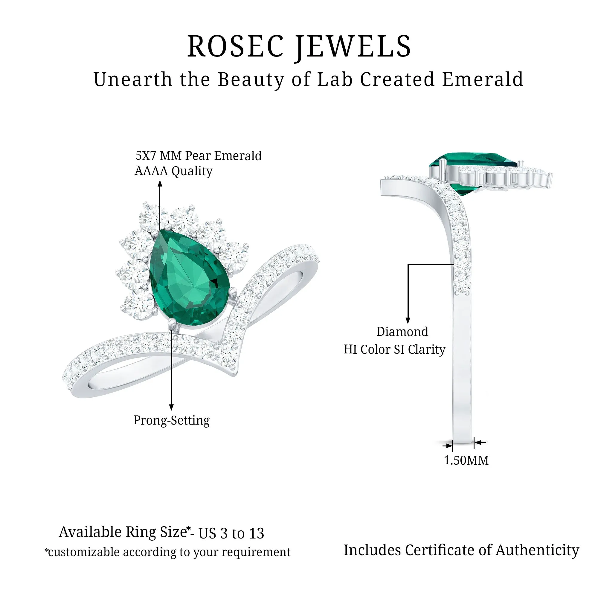 Lab Grown Emerald and Diamond Designer Engagement Ring