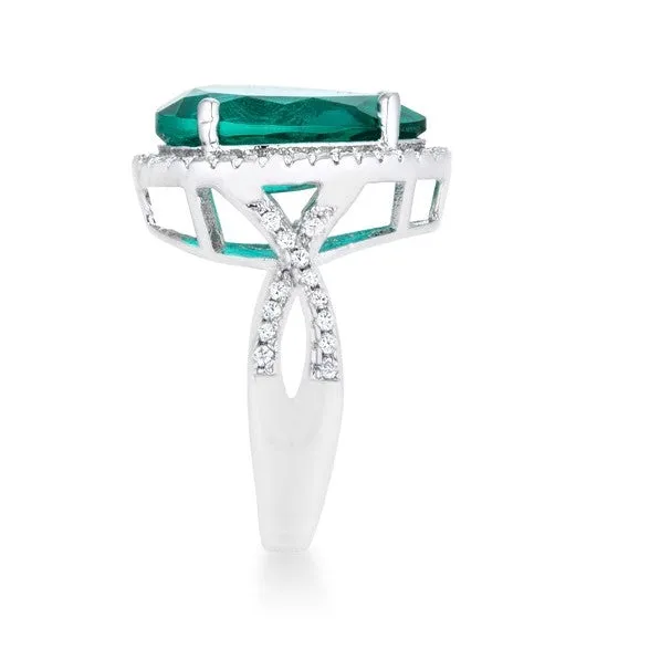 Laura Teal Aqua Green Pear Halo Ring | 10ct