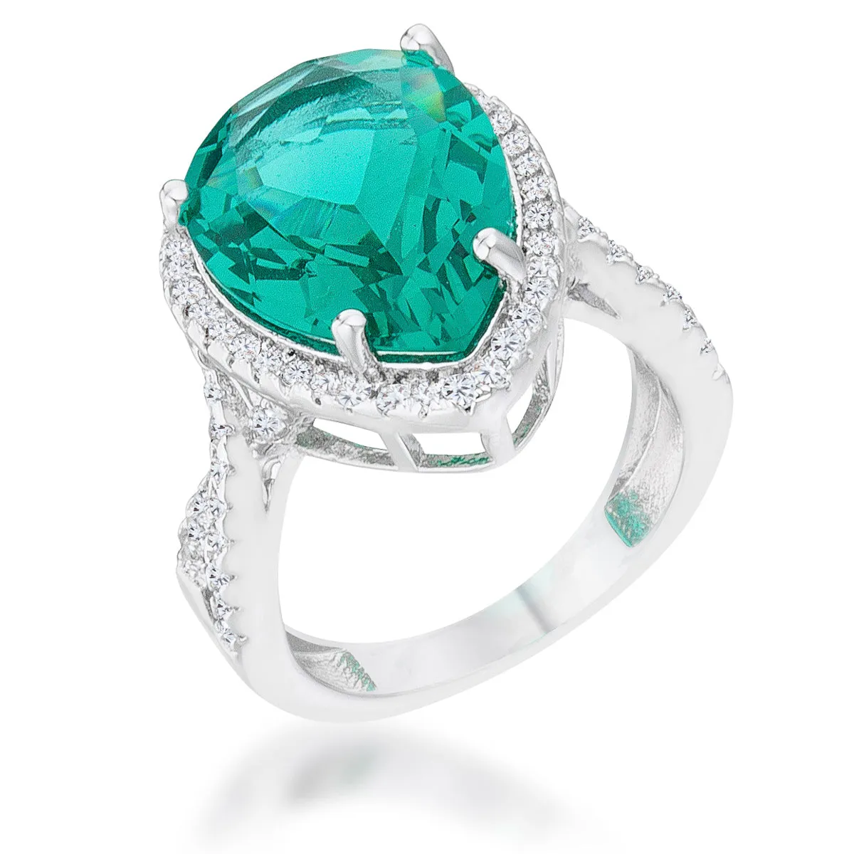 Laura Teal Aqua Green Pear Halo Ring | 10ct