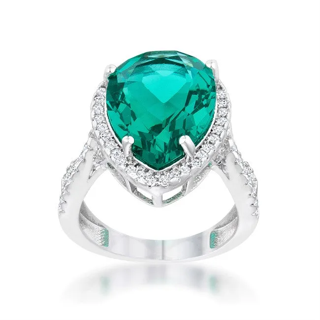 Laura Teal Aqua Green Pear Halo Ring | 10ct