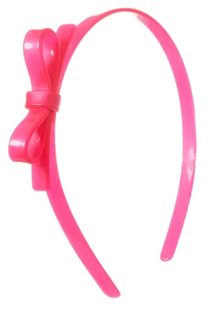 Lilies & Roses Thin Bow Headband-Neon Pink