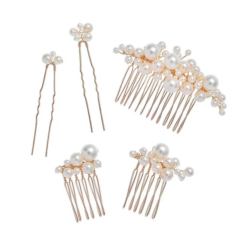 Lucie Gold Pearl Hair Comb and Pin Set