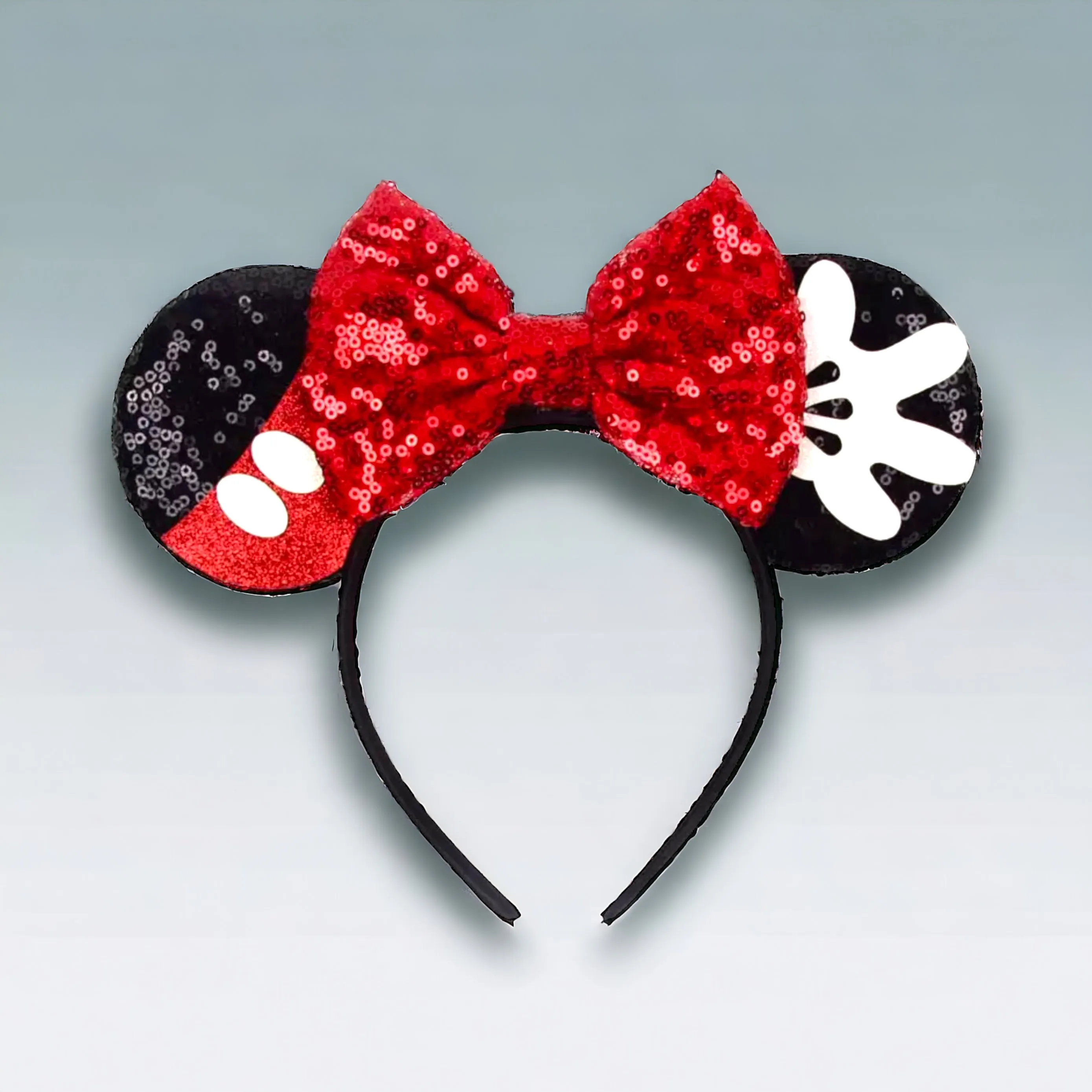 Mickey Mouse Inspired Ears Headband with Red Sequin Bow - Brand New!