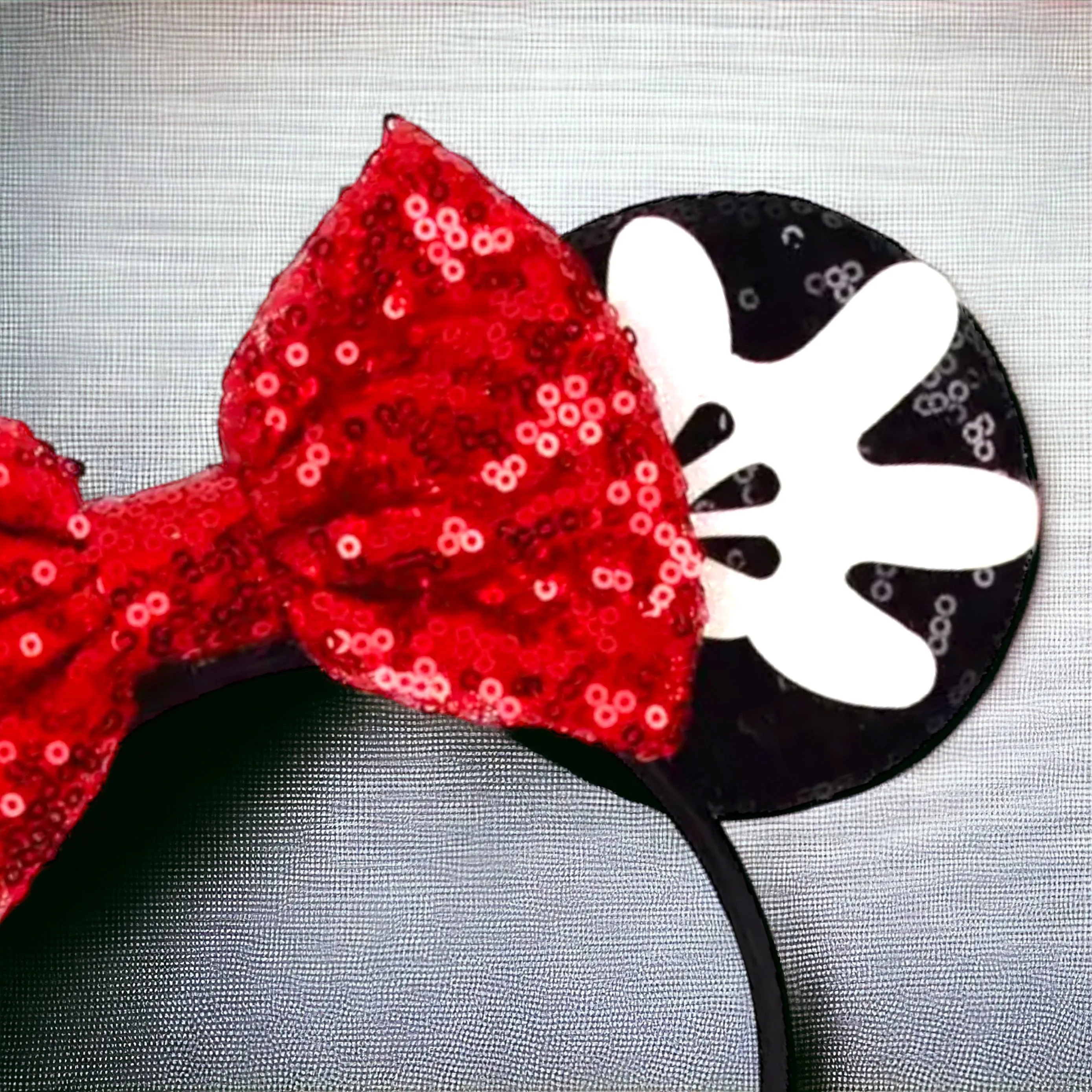 Mickey Mouse Inspired Ears Headband with Red Sequin Bow - Brand New!