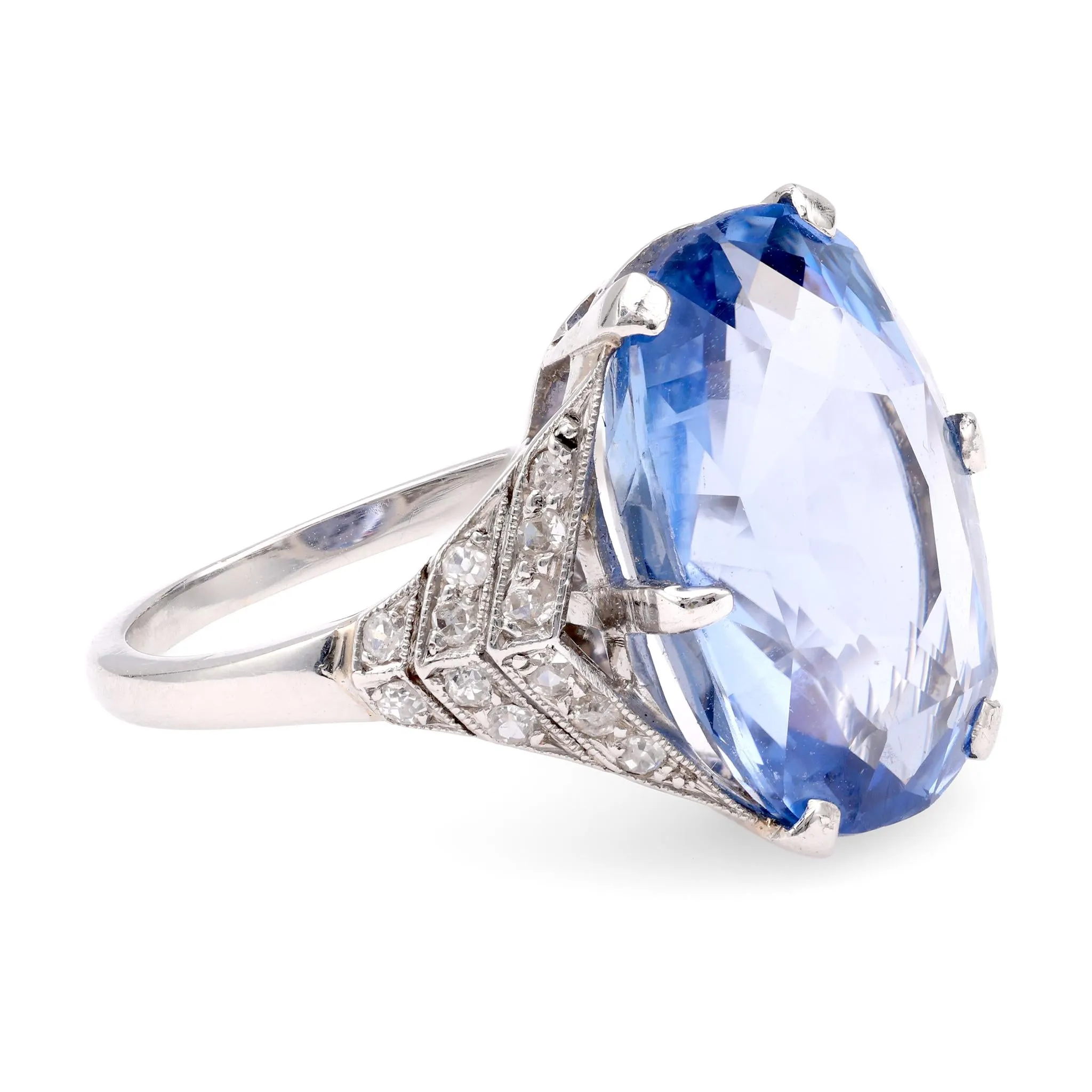 Mid-Century GIA 11.46 Carat Oval Sapphire Diamond Platinum Cocktail Ring