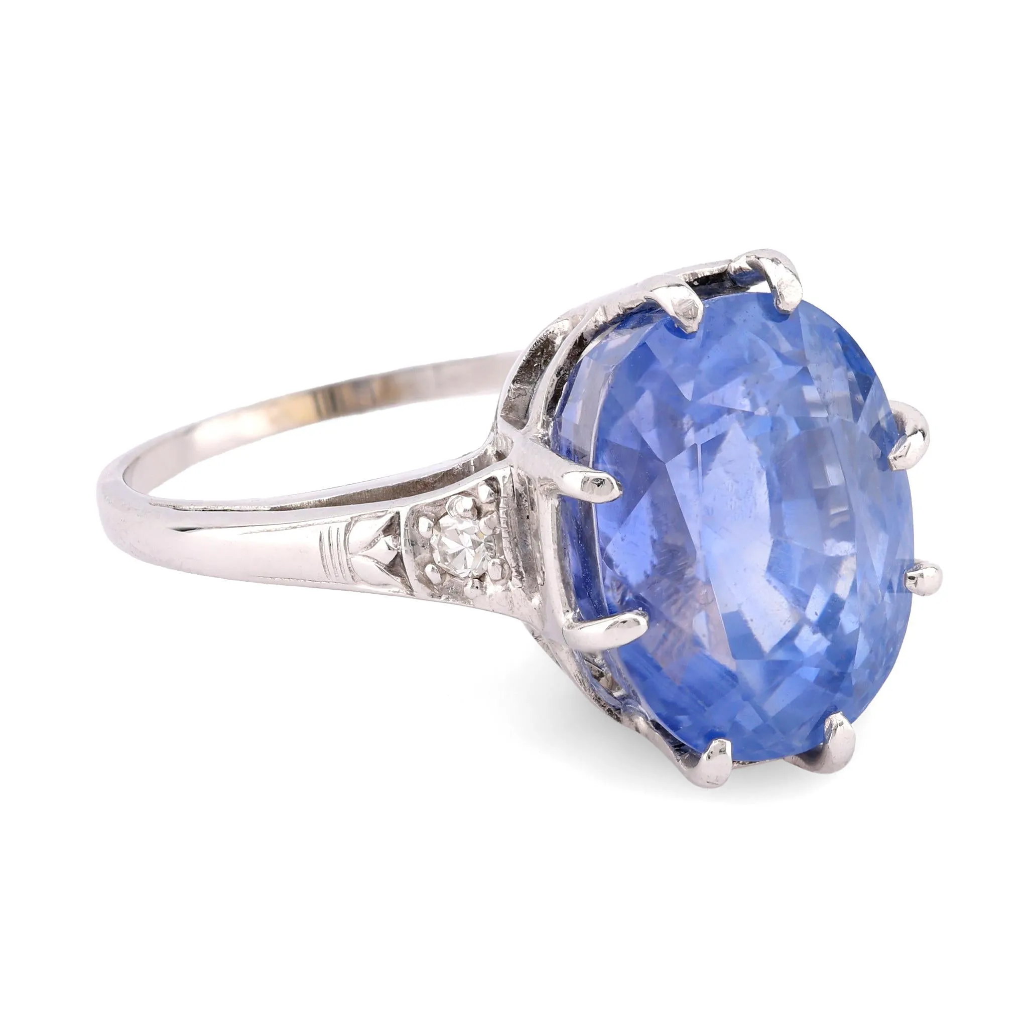 Mid Century GIA 11.51 Carat No Heat Sapphire Diamond 14K White Gold Ring