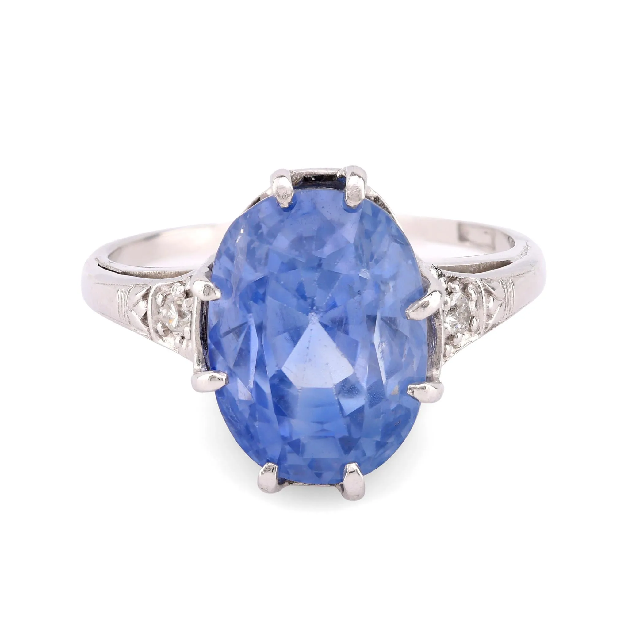 Mid Century GIA 11.51 Carat No Heat Sapphire Diamond 14K White Gold Ring