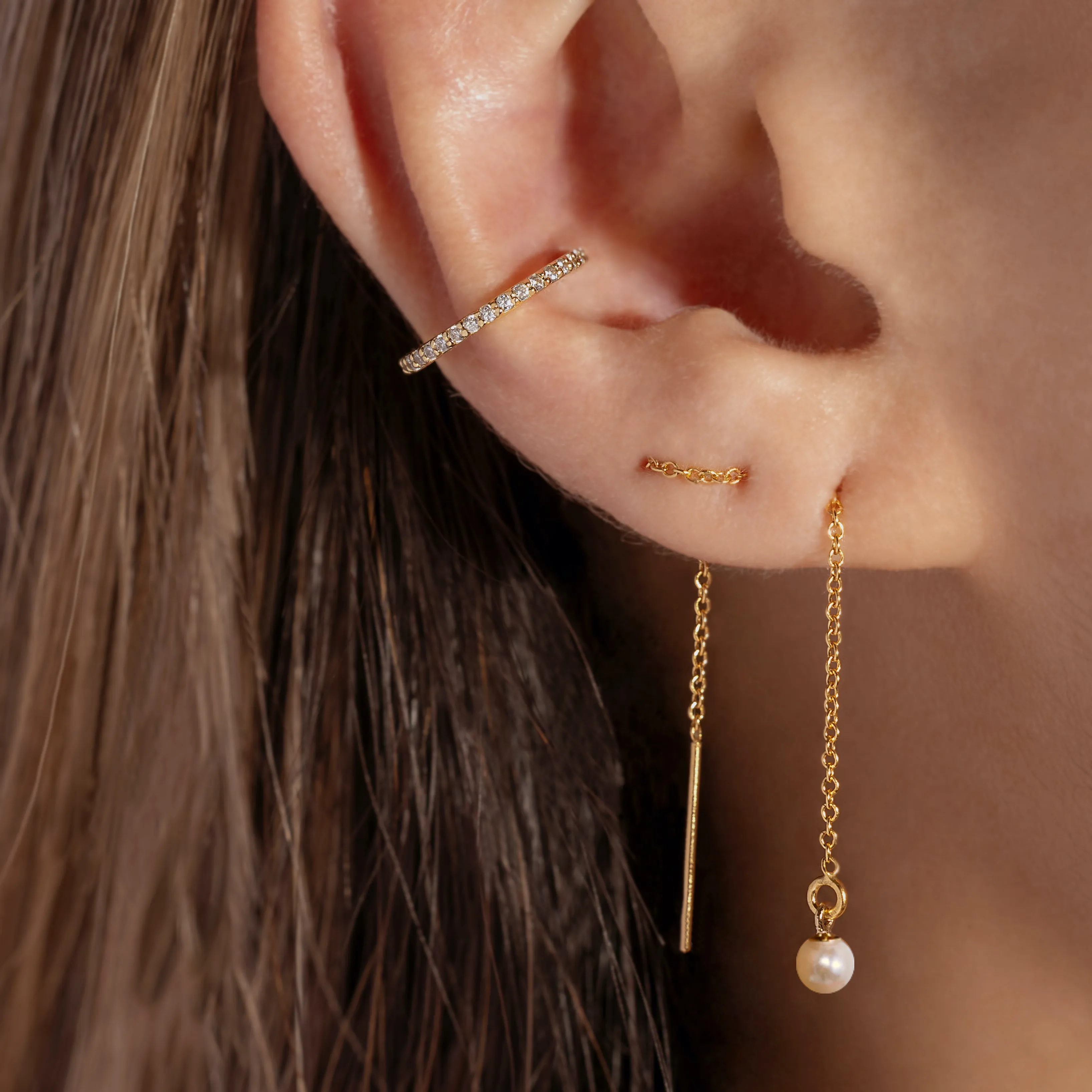 Minimal Pearl Threader Earrings