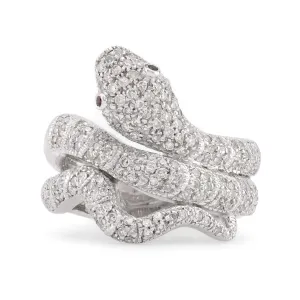 Modern Diamond Ruby 18K White Gold Snake Ring