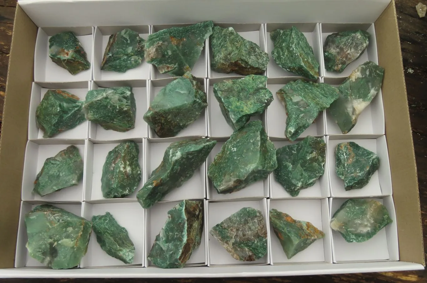 Natural Green Jade Specimens x 24 From Nsaje, Malawi