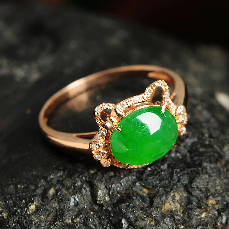 Natural Jade Ring Jadeite Gold Kitty Ring RG38