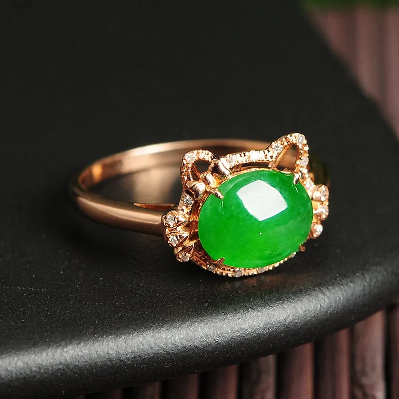 Natural Jade Ring Jadeite Gold Kitty Ring RG38