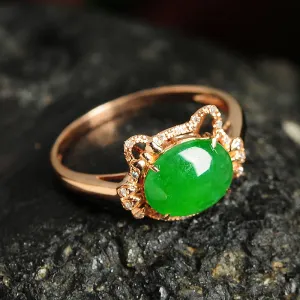 Natural Jade Ring Jadeite Gold Kitty Ring RG38