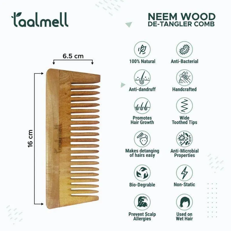 Neem Detangle Comb | Pack of 3 | Wide-toothed Tip | Makes Detangling of Hair Easy | Use on wet hairs