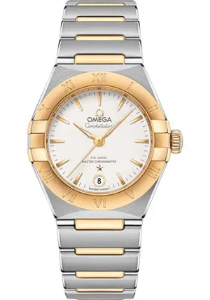 Omega Constellation Manhattan Co-Axial Master Chronometer Watch - 29 mm Steel And Yellow Gold Case - Crystal White Slivery Dial - 131.20.29.20.02.002