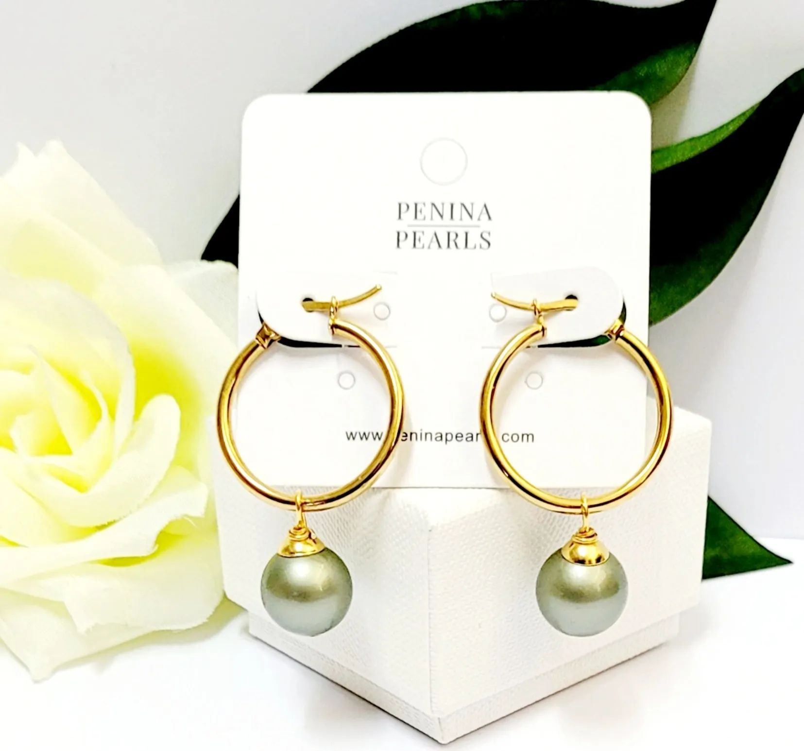 ORAN - Premium Olive Green Swarovski Pearl Set With 14K GF