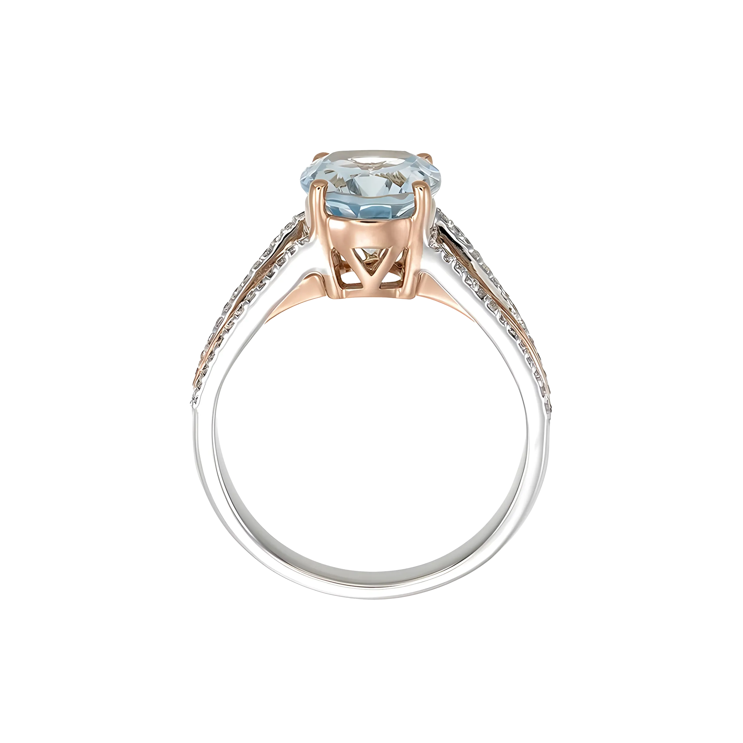 Oval Aquamarine and Diamond Split Ring in 18k Two Tone Gold