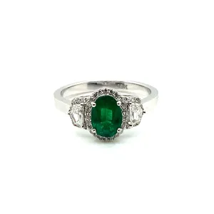 Oval Emerald Diamond Halo Ring