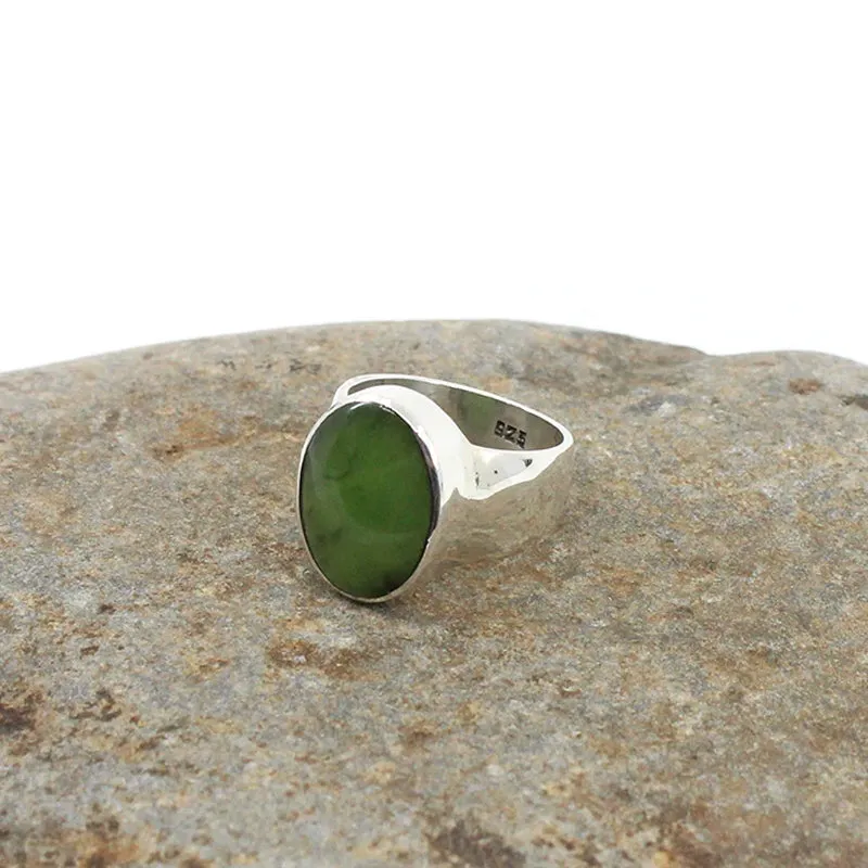 Oval Pounamu & Sterling Silver Ring - Size M