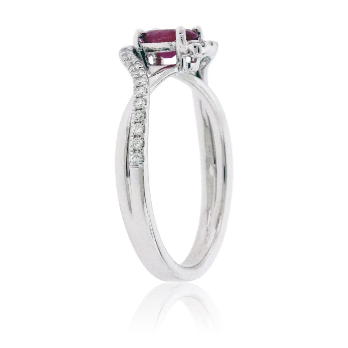 Oval Red Emerald with Diamond Bypass Shank Ring