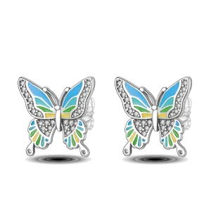 Pastel Color Zircon Butterfly Silver Earrings