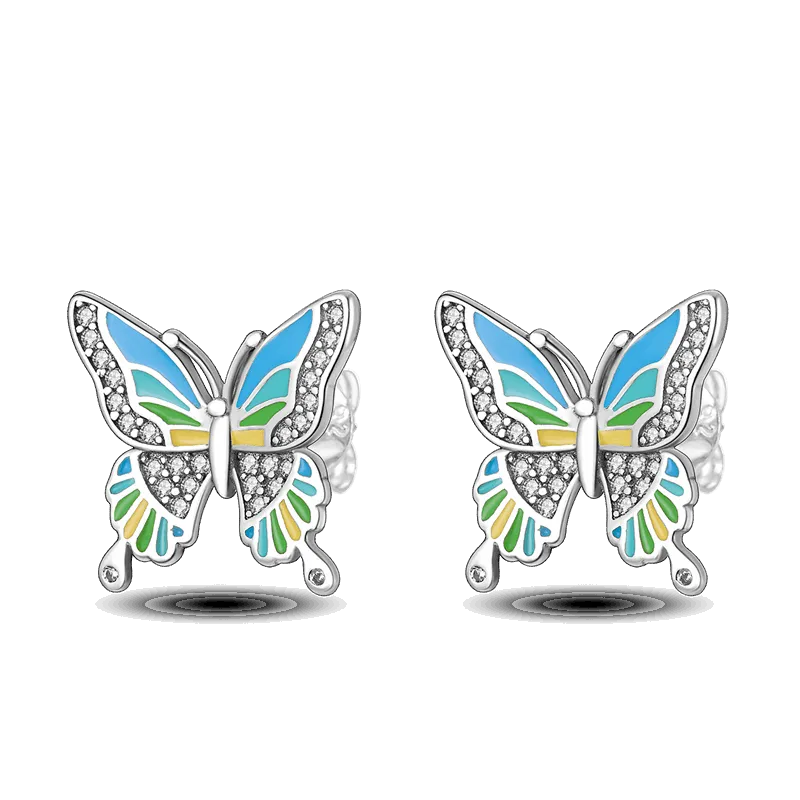 Pastel Color Zircon Butterfly Silver Earrings