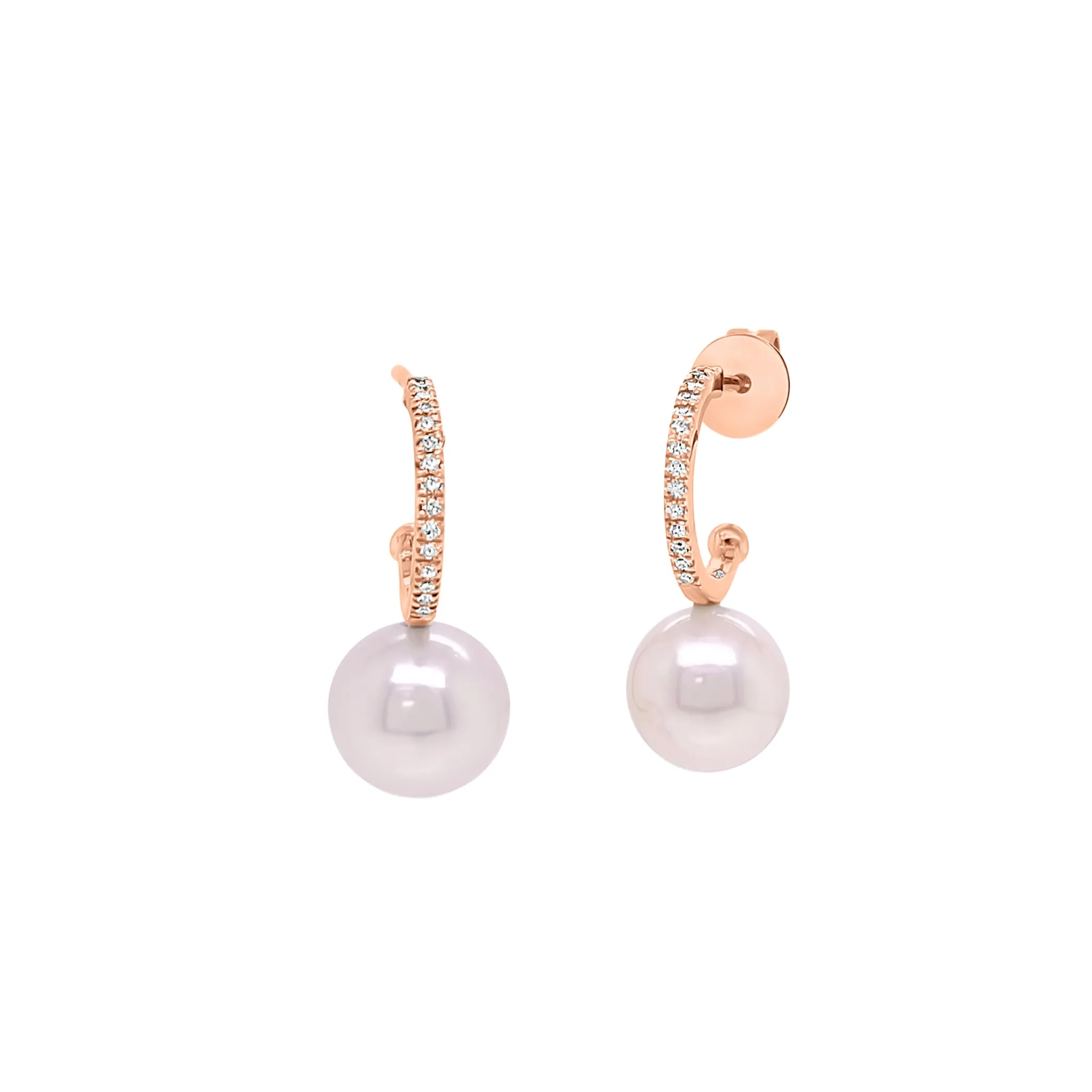 Pearl & Diamond Open Huggie Earrings