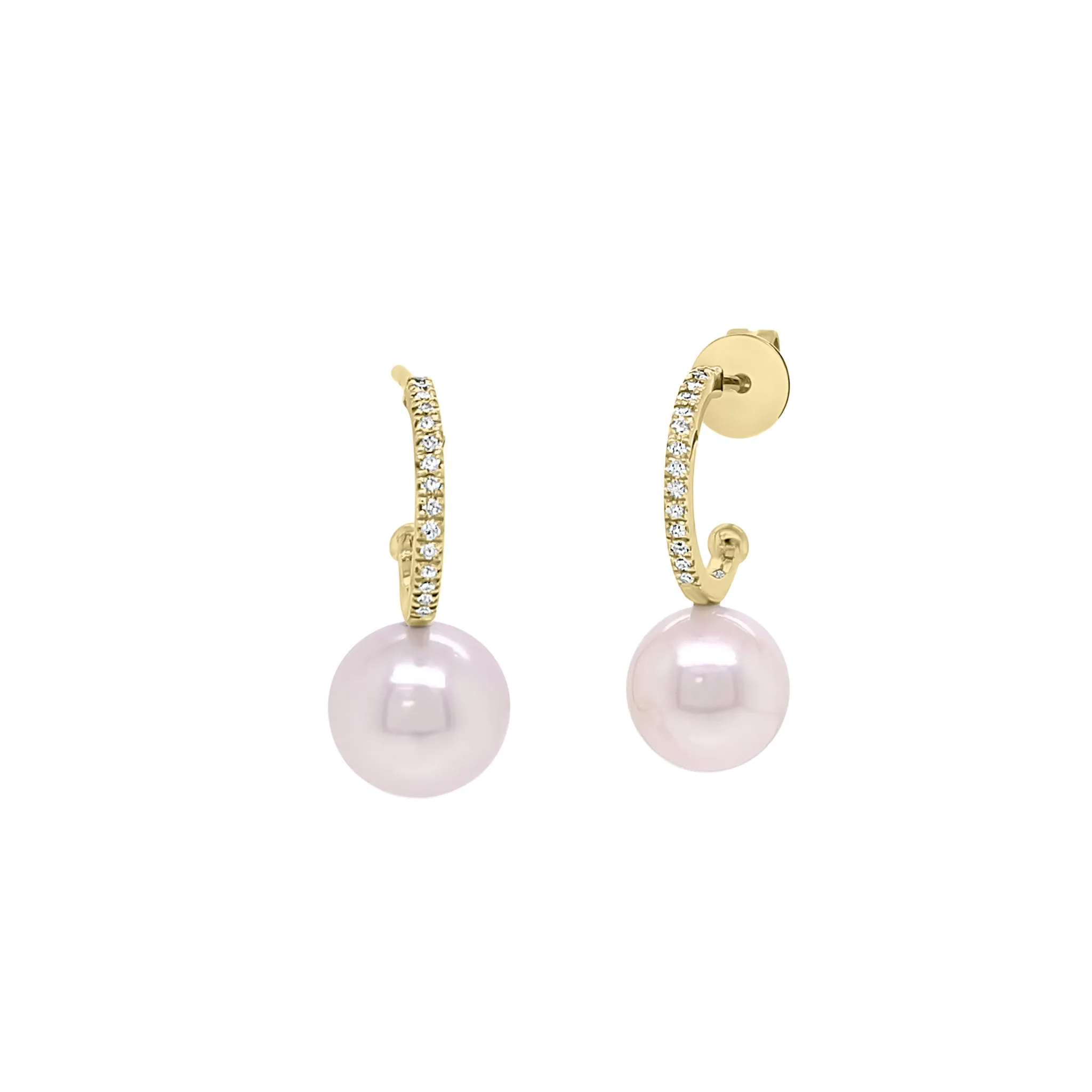 Pearl & Diamond Open Huggie Earrings