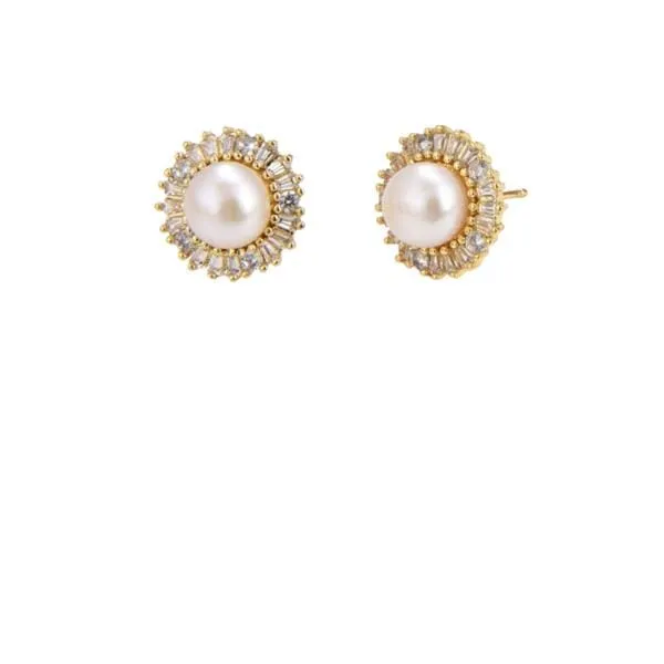 Pearl and CZ 18kt Gold Fill Post Earrings (EGP3654)