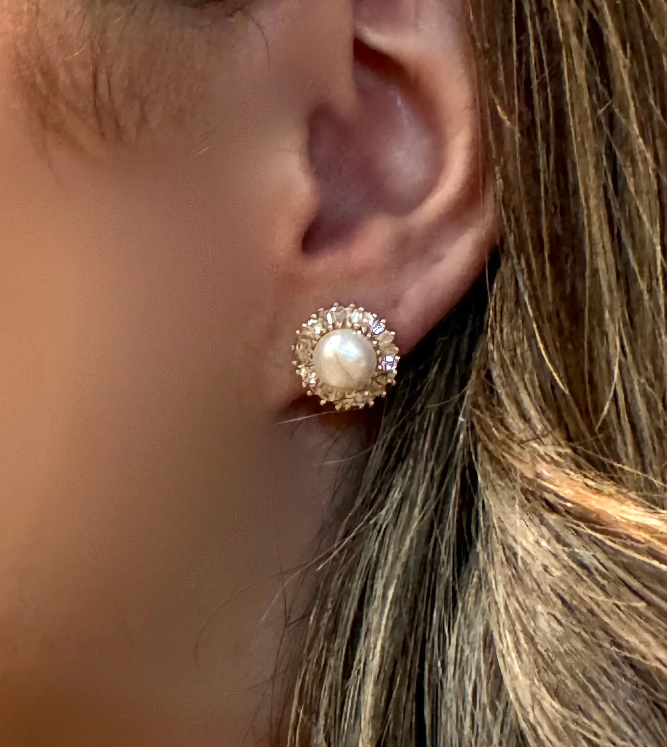 Pearl and CZ 18kt Gold Fill Post Earrings (EGP3654)