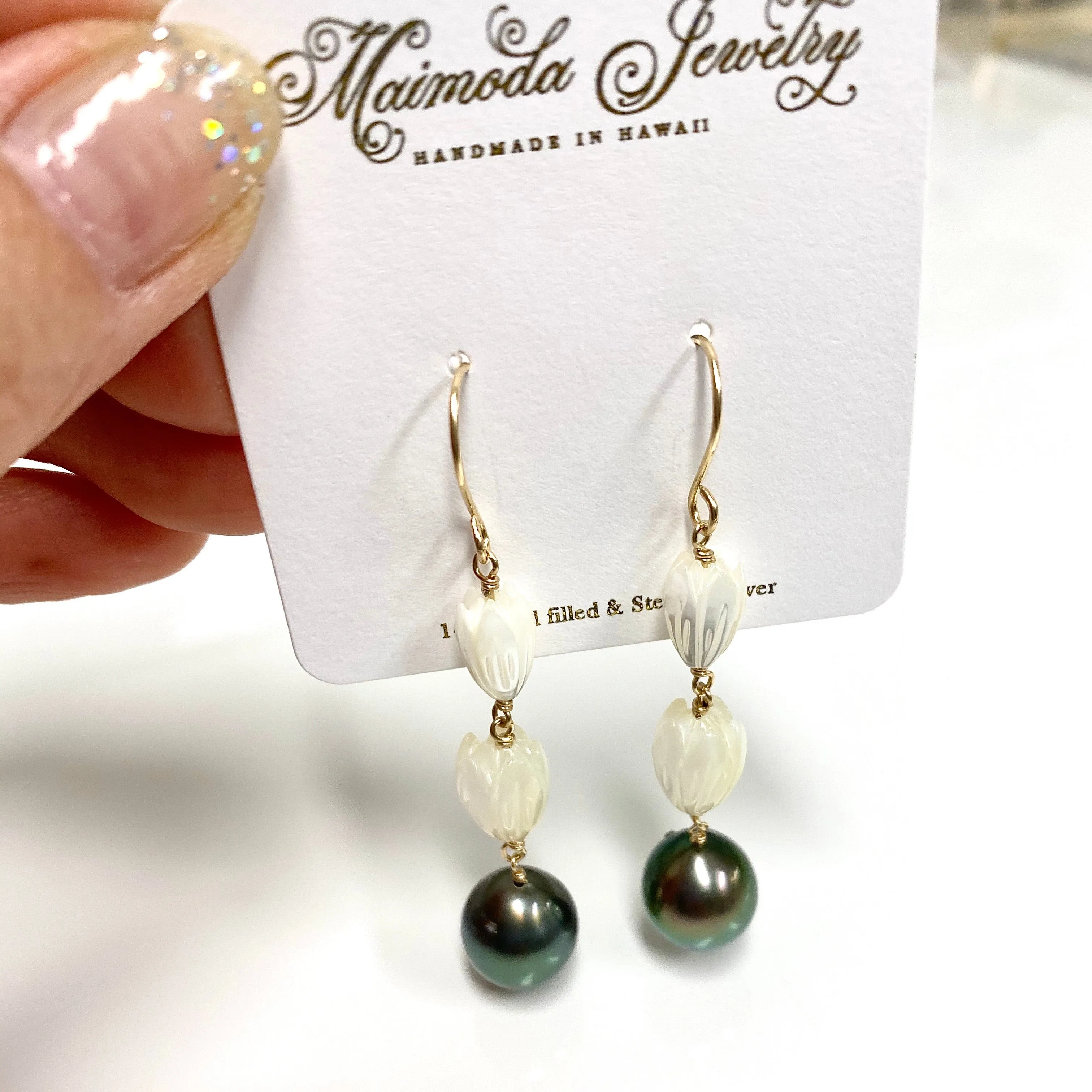 Pikake earrings- Tahitian pearl