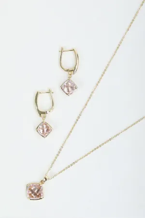 Pink Gemstone Necklace & Earring Set