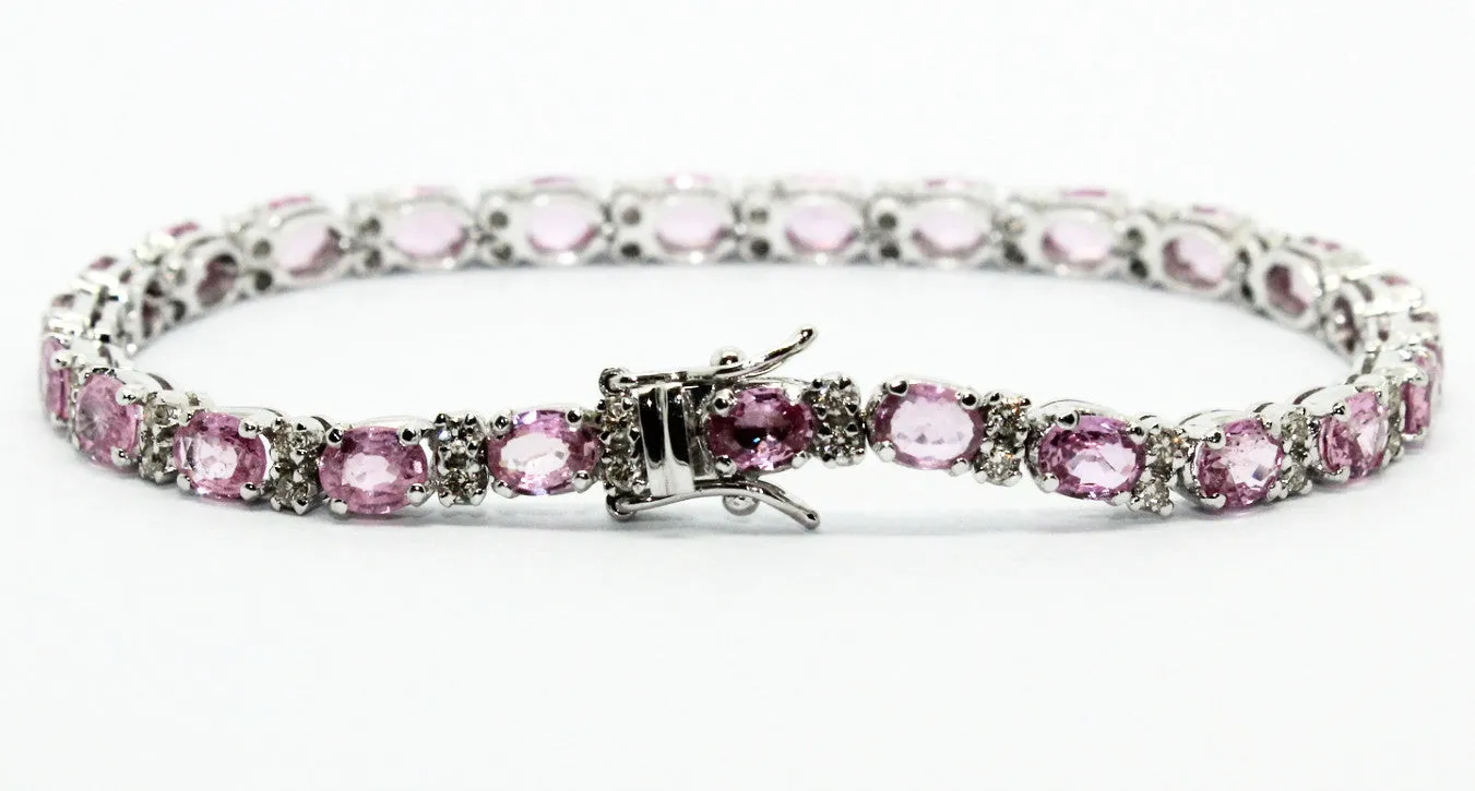 Pink Sapphire And Diamond Tennis Bracelet Ad No.0959