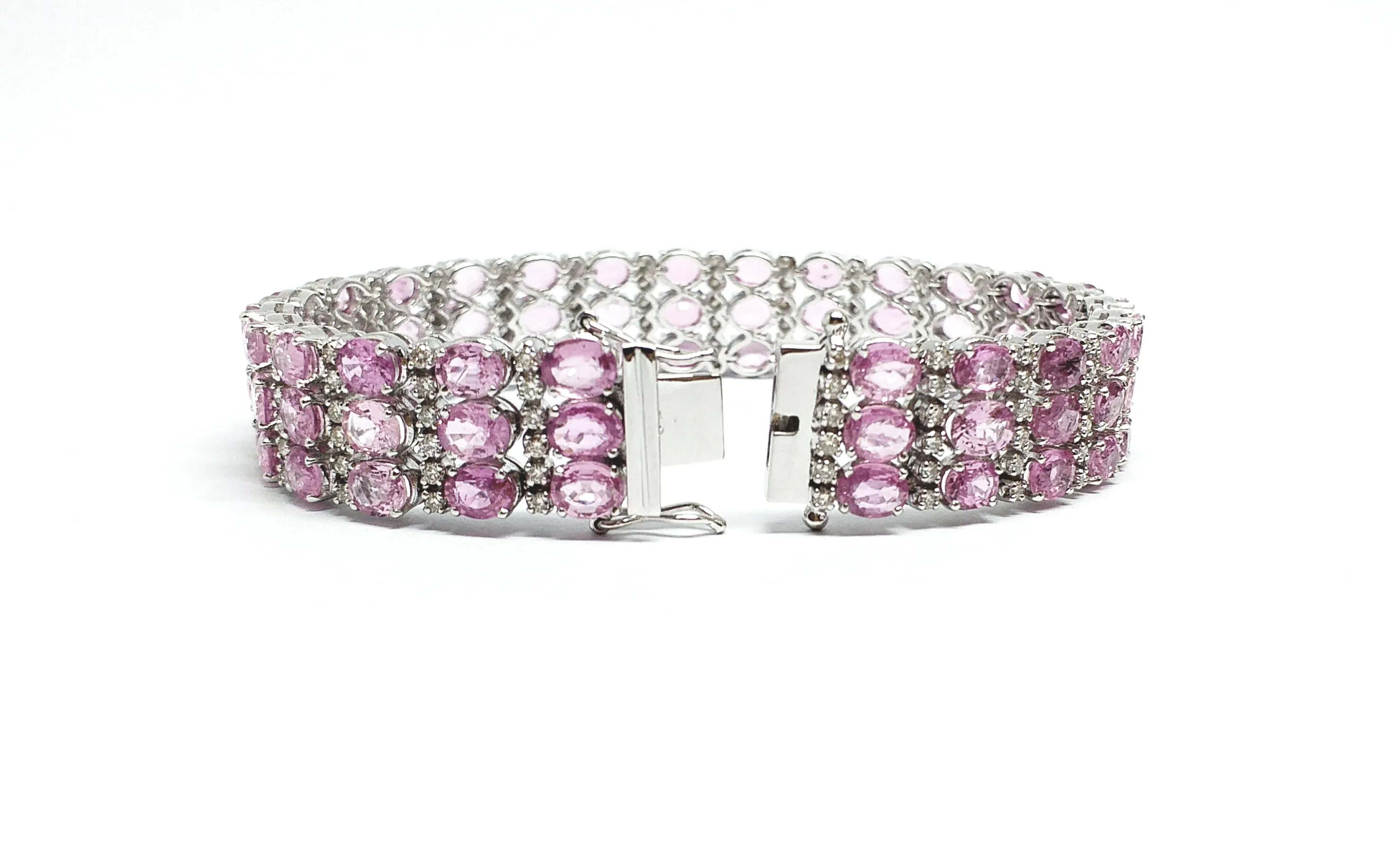 PINK SAPPHIRE AND DIAMOND TRIPLE ROW BRACELET/ITEM CODE: BR 39