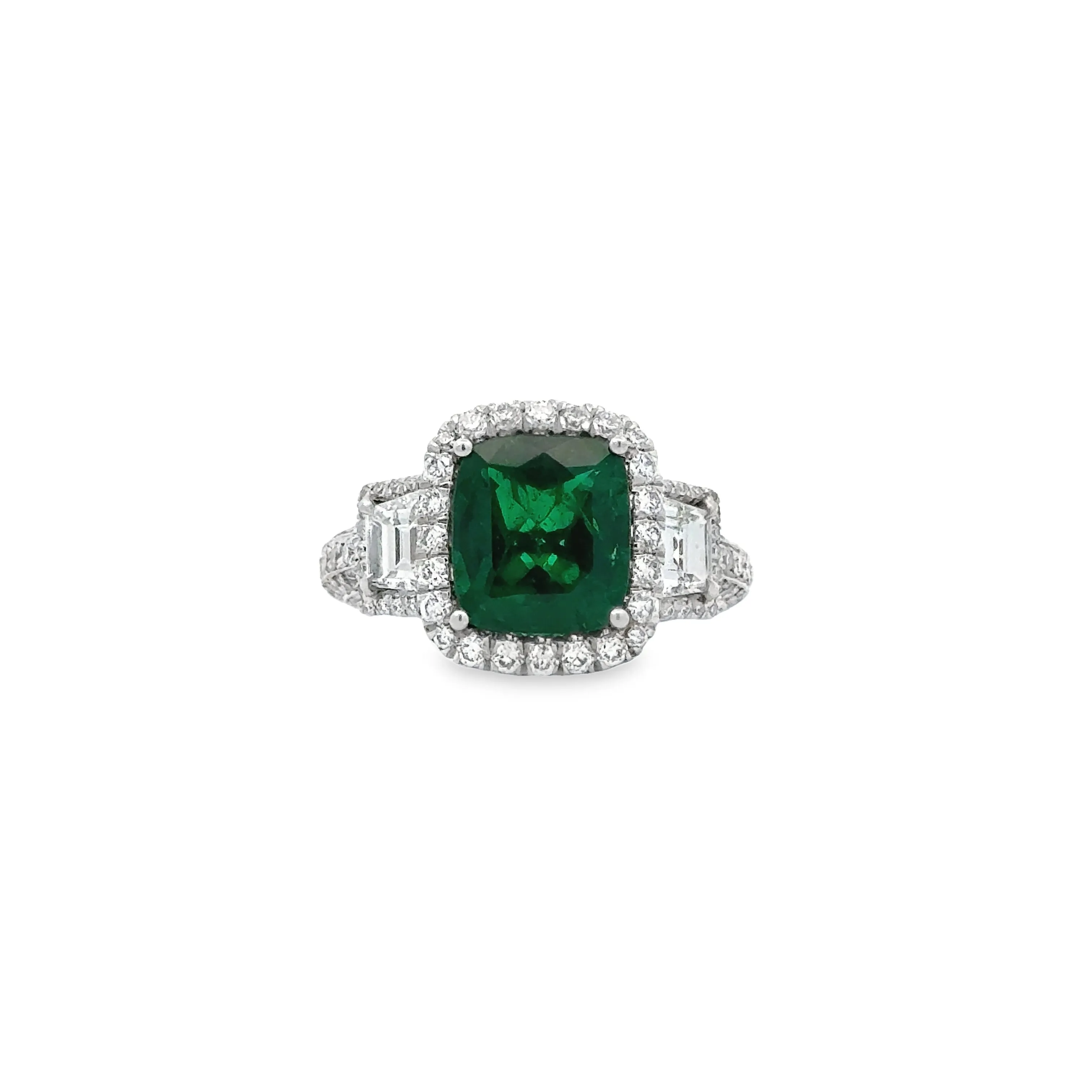 Platinum Colombian Emerald Ring with Trap Sides