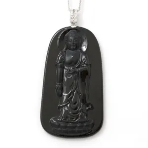 RealJade® Guan Yin 18k White Gold Genuine Burmese Black Jadeite Guanyin Pendant Necklace With Diamonds ( high quality )