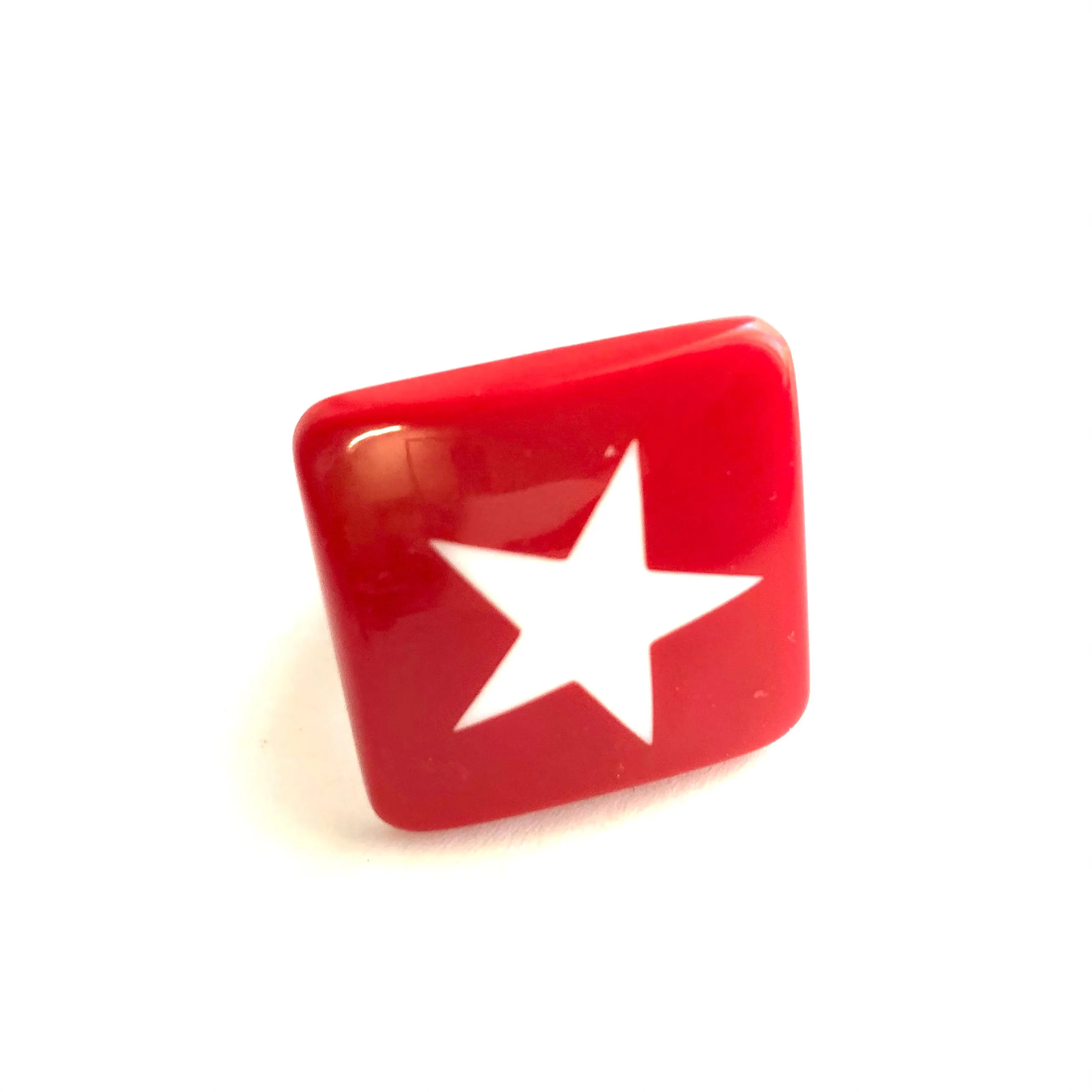 Red & White Star Lucite Silver Cocktail Ring