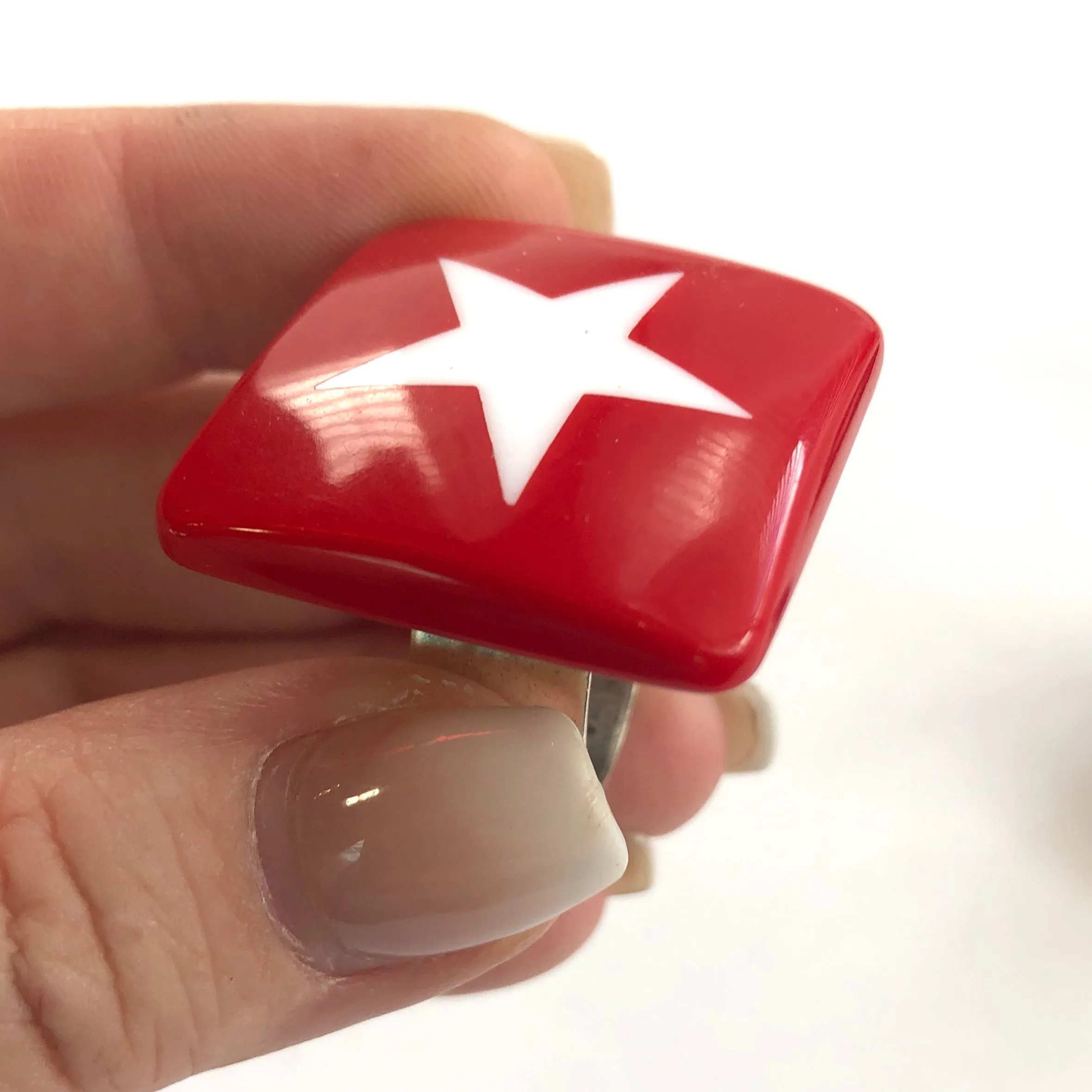 Red & White Star Lucite Silver Cocktail Ring